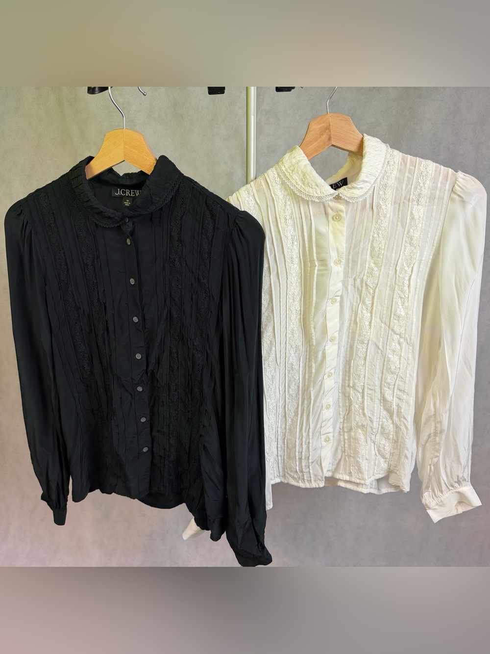 J.Crew Lace Trim Button Up Shirts With Club Collar Bundle Black Ivory Size 10